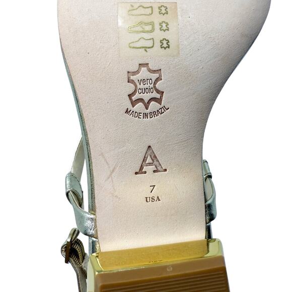 NWOB Anthro Metallic Gold Leather Low Heel Sandals Women's Size 7 Made in Brazil - Picture 7 of 9